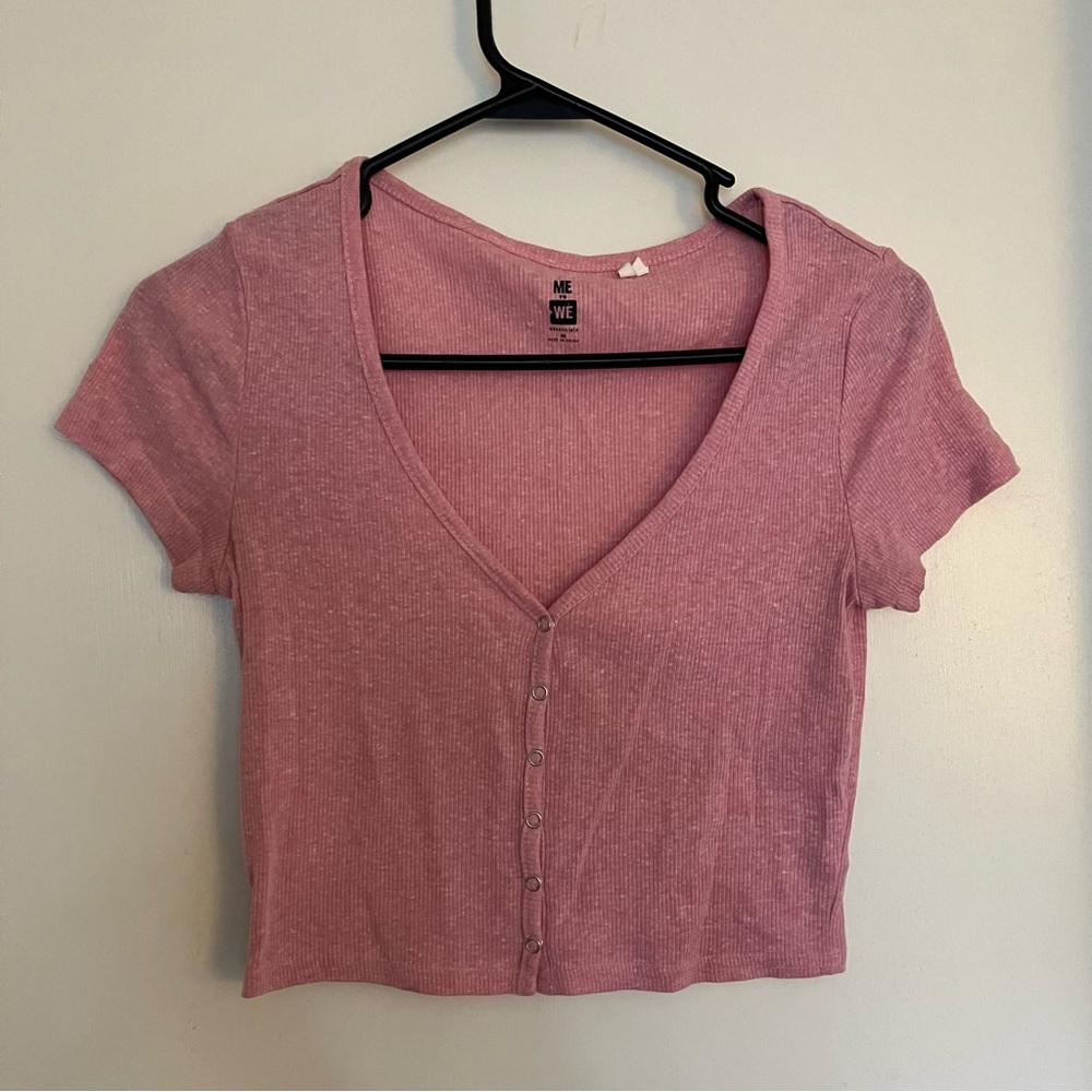 Me to We Pink Button-Up Crop Top